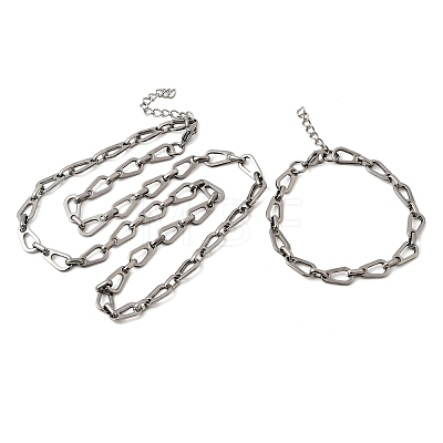 304 Stainless Steel Teardrop Link Chain Bracelet & Necklace Jewelry Sets SJEW-L199-18P-1