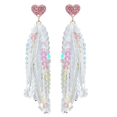 Heart Acrylic & Plastic Glitter Tassel Stud Earrings FS-WGEB983-14-1