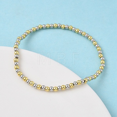 Brass Round Beaded Stretch Bracelets for Men Women BJEW-B148-05A-PG-1