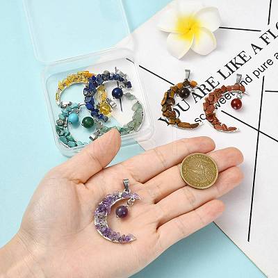 7Pcs Natural & Synthetic Mixed Stone Pendants PALLOY-FS00070-1