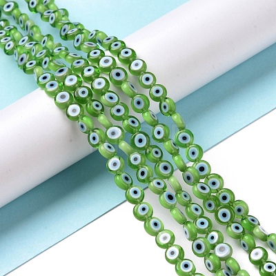 Handmade Evil Eye Lampwork Flat Round Bead Strands LAMP-L058-6mm-19-1