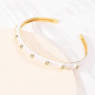 Brass Micro Pave Clear Cubic Zirconia Cuff Bangles for Women BJEW-A163-02G-02-1