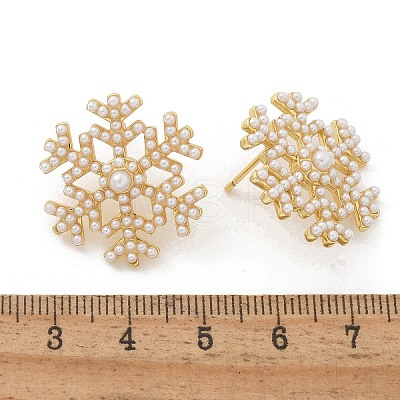 Snowflake Brass & ABS Imitation Pearl Stud Earrings EJEW-M077-03G-1