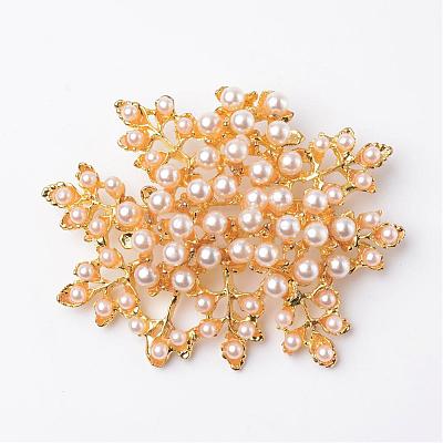 Flower Eco-Friendly Alloy Acrylic Pearl Safety Brooches JEWB-I009-02C-1