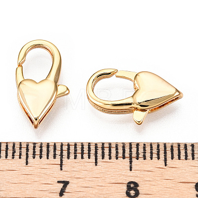 Brass Heart Lobster Claw Clasps KK-N254-14G-1