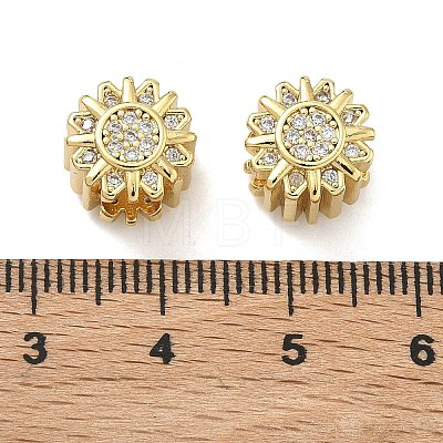 Flower Brass Micro Pave Clear Cubic Zirconia European Beads KK-D229-05G-1