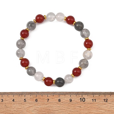 Round Natural Carnelian & Cloudy Quartz Beads & Brass Spacer Beads Beaded Stretch Bracelets for Women BJEW-JB14074-1