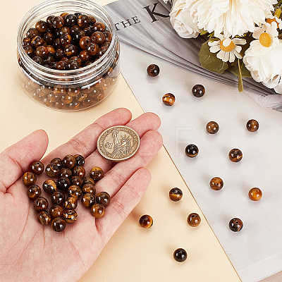 Grade AB Natural Tiger Eye Round Beads Strands G-OC0001-19-1