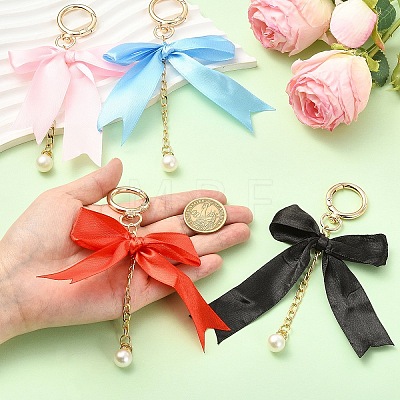 2Pcs Aluminum & Polyester Bowknot & Acrylic Pearl Shoes Charms HJEW-YW00535-01-1