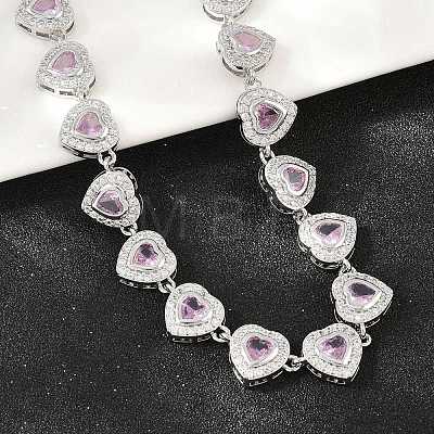 Brass Pave Pink Cubic Zirconia Heart Tennis Necklaces KK-CBA4547-17B-P-1
