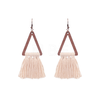 Wood and Cotton Dangle Earrings WG53E25-04-1