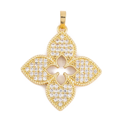 Rack Plating Brass & Clear Cubic Zirconia Pendants KK-S374-01G-1