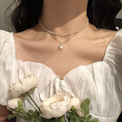 Alloy & Plastic Imitation Pearl Double Layer Necklaces WG1127D-01-1