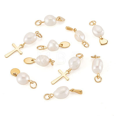 10Pcs 5 Styles Natural Freshwater Pearl & 304 Stainless Steel & 201 Stainless Steel Pendants PALLOY-TAC0267-1