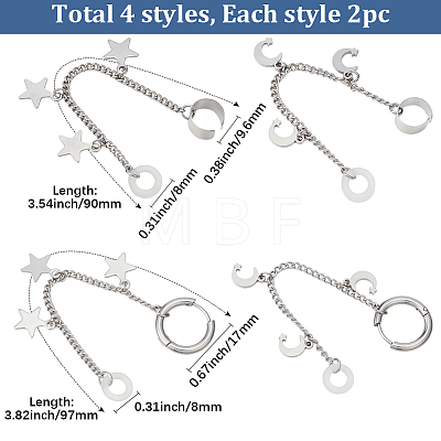 8Pcs 4 Styles Stainless Steel Cuff Earrings EJEW-BM0001-01-1