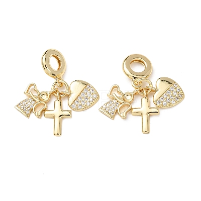 Ocean Brass Micro Pave Clear Cubic Zirconia European Dangle Charms KK-H278-03G-03-1
