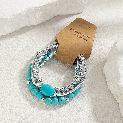 5Pcs 5 Styles Resin Imitation Turquoise & CCB Round Stretch Bracelets for Women FS-WGBACA3-01-1