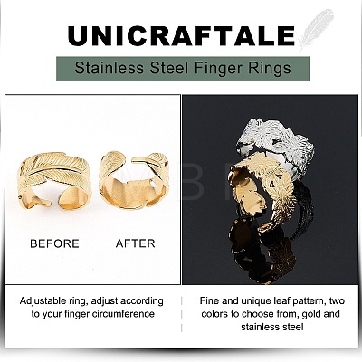 Unicraftale 4Pcs 4 Style Ion Plating(IP) 304 Stainless Steel Cuff Rings STAS-UN0032-84-1