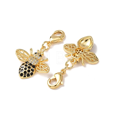 Bees Brass Micro Pave Cubic Zirconia and Enamel Pendant Decorations KK-T083-01I-G-1