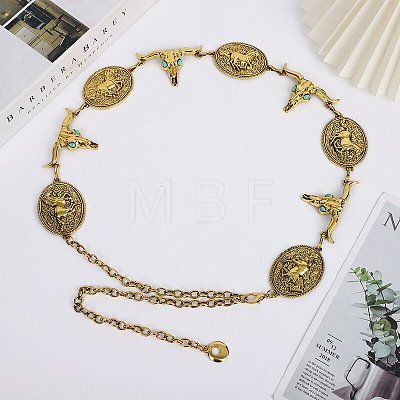 Bohemian Cattle Head & Oval with Horse Pattern Alloy Link Chain Belts for Women FS-WG66674-01-1