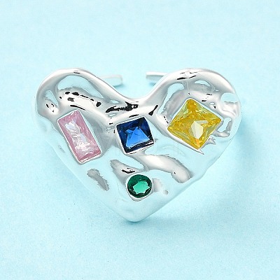 Colorful Cubic Zirconia Open Cuff Ring RJEW-P040-01A-S-1