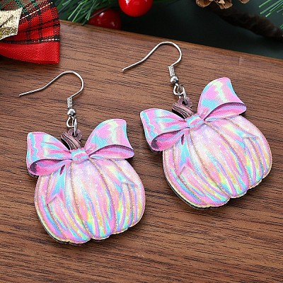 Pumpkin with Bowknot Acrylic Dangle Earrings FS-WG872E3-01-1