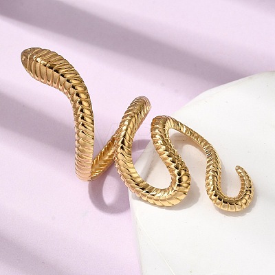Snake 304 Stainless Steel Cuff Rings for Women RJEW-A091-15G-1