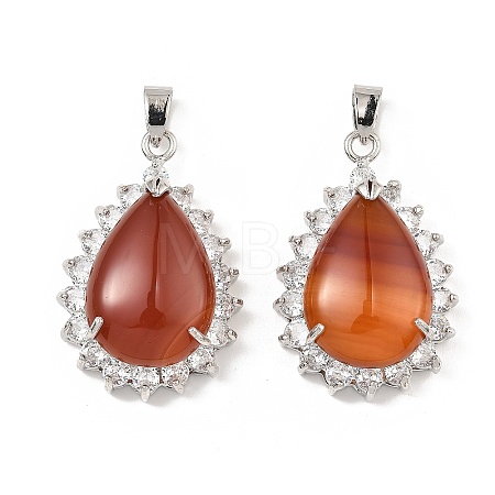 Natural Red Agate & Rhinestone Pendants G-K338-31P-11-1