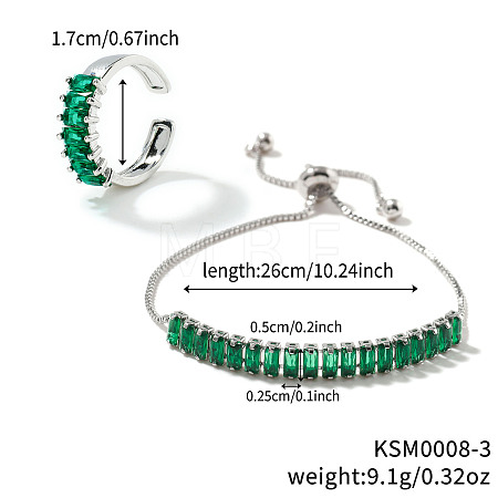 Elegant Fashion Rectangle Brass Rhinestone Slider Bracelets & Cuff Rings Sets TK3165-2-1