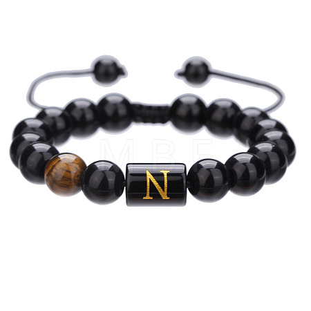 Natural Black Agate & Tiger Eye Round Beaded Adjustable Bracelets HL8029-14-1
