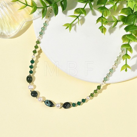Mixed Gemstone & Natural Freshwater Pearl Beaded Necklaces NJEW-JN06468-02-1