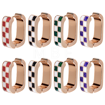4 Pairs Rectangle with Tartan Pattern Alloy Enamel Hoop Earrings EJEW-SC0002-26A-1
