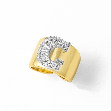 Brass Micro Pave Clear Cubic Zirconia Cuff Open Rings FS-WGA5D1D-07-1