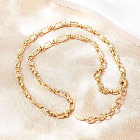 5MM Brass Pave Cubic Zirconia Oval Link Chain Necklaces NJEW-D324-01G-01-1