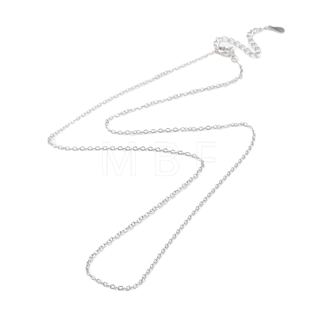 Anti-Tarnish Rhodium Plated 925 Sterling Silver Flat Cable Chain Necklace NJEW-A011-01C-P-1