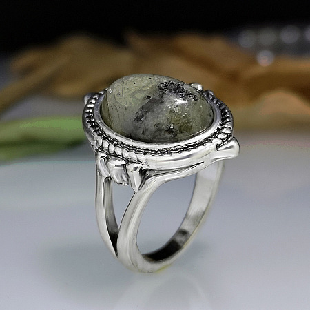 Oval Zinc Alloy Natural Labradorite Finger Rings WG970F5-02-1