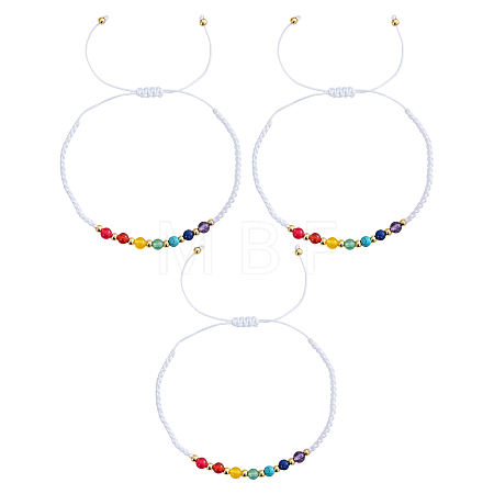 3Pcs Adjustable Chakra Natural & Synthetic Mixed Stone Round Bead Braided Bracelet Sets ZZ4943-2-1