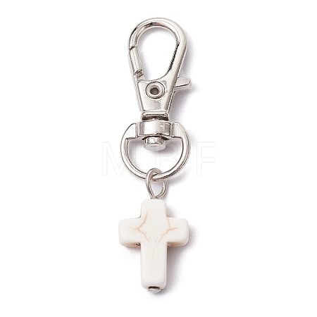 Synthetic Turquoise Cross Pendant Decorations HJEW-JM01531-02-1