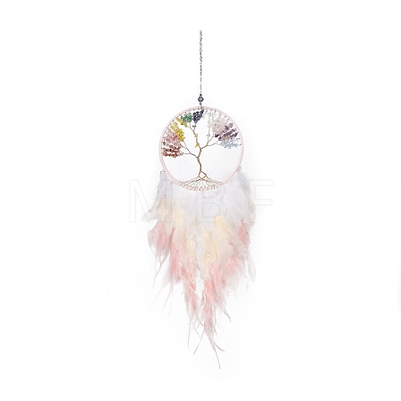 Iron Woven Web/Net with Feather Pendant Decorations AJEW-B017-24-1