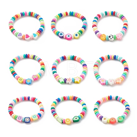 9Pcs 9 Style Handmade Polymer Clay Beaded Stretch Bracelets Set BJEW-JB08959-1