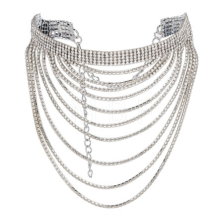 1Pc Brass Rhinestone Cup Chains Multi Layered Necklace NJEW-FG0001-12-1