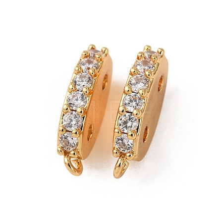 Brass Micro Pave Clear Cubic Zirconia 2-Hole Spacer Bars KK-K422-06G-1