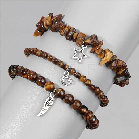 3Pcs Alloy & Natural Tiger Eye Beads Charm Bracelets DY7954-8-1