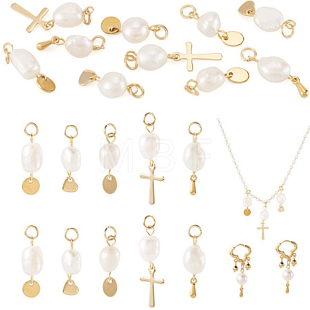 10Pcs 5 Styles Natural Freshwater Pearl & 304 Stainless Steel & 201 Stainless Steel Pendants PALLOY-TAC0267-1
