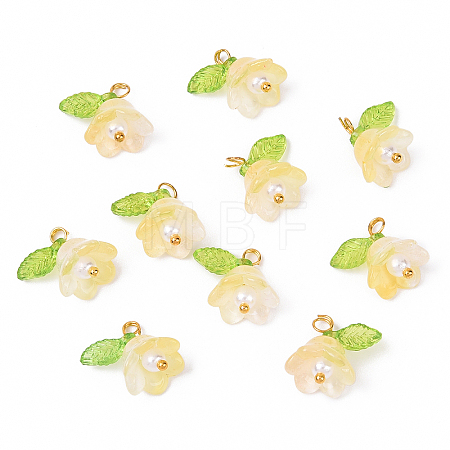 10Pcs Acrylic & Glass Flower Pendants PALLOY-YW00116-08-1