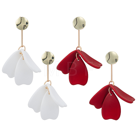 2 Pairs 2 Colors Acrylic Flower Petal Dangle Stud Earrings EJEW-AN0001-32-1