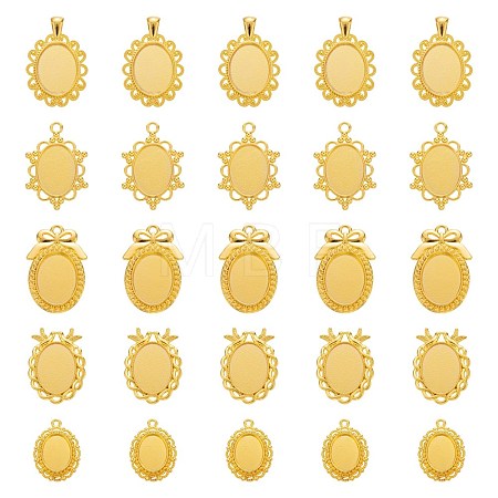 5Pcs 5 Style Alloy Pendant Cabochon Settings FIND-FS0001-05G-1