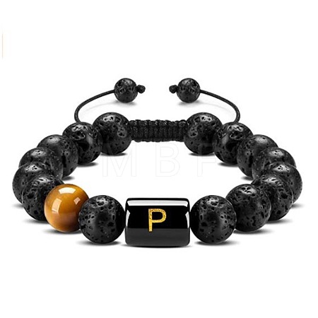 Natural Tiger Eye & Lava Rock Round Beads Adjustable  Bracelets TV6214-16-1