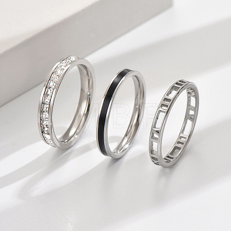 3Pcs Hollow Out 304 Stainless Steel Micro Pave Clear Cubic Zirconia with Enamel Finger Rings FS-WGFDE09-11-1