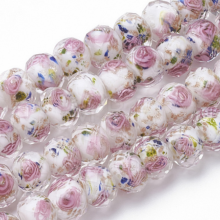 Handmade Gold Sand Lampwork Beads Strands LAMP-R141-10mm-12-1